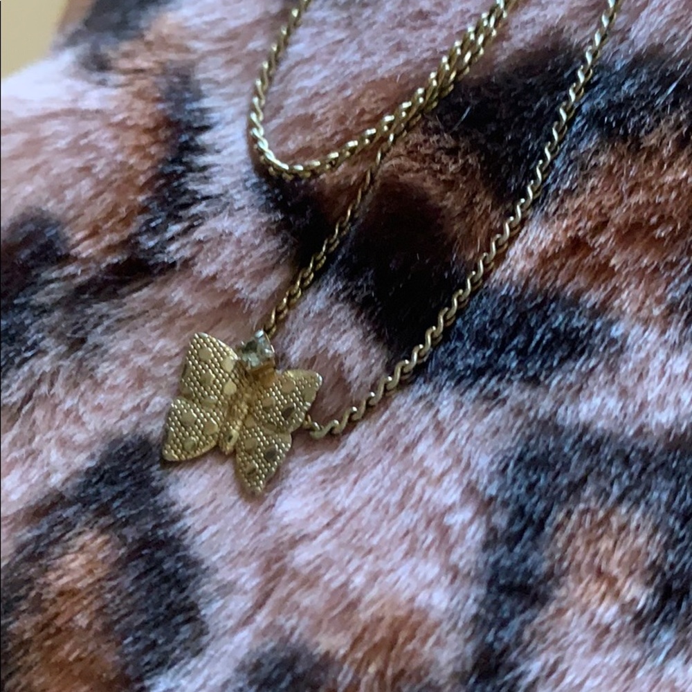Vintage Brass & Crystal  butterfly necklace - Picture 8 of 8